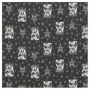 Baphomet Bone Pentagrams Occult Gothic Fabric Stof