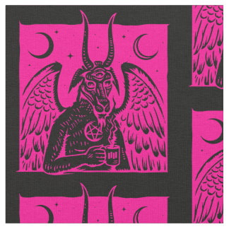 Baphomet Pentagram Moon Coffee Demon Hot Pink Stof