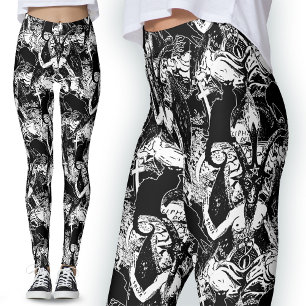 Baphomet Satanic Zwart-wit Gotische Duivel Leggings