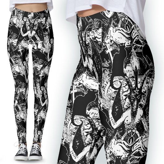 Baphomet Satanic Zwart-wit Gotische Duivel Leggings