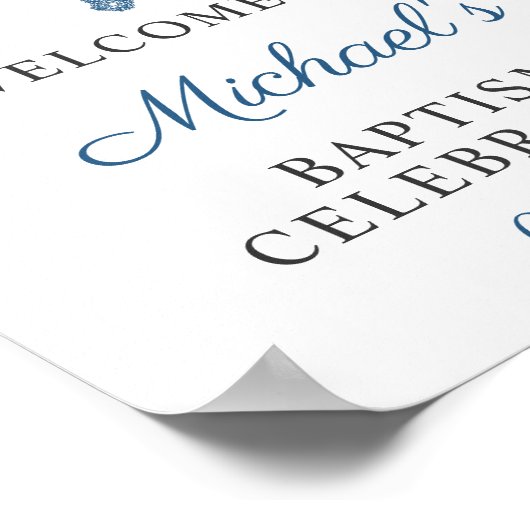 Baptême Affiche de bienvenue Blue Hydrangea Floral (Coin)