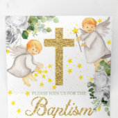 Baptême Angels Genre Neutre Triple Invitation (Intérieur en premier)