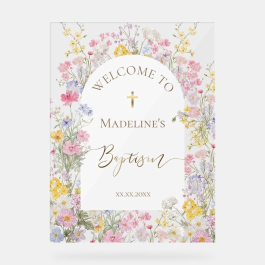 Baptême aquarelle fleurs de prairie (Recto)