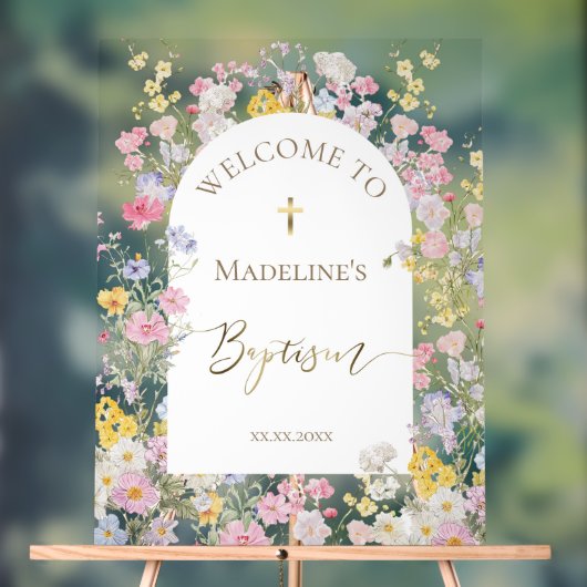 Baptême aquarelle fleurs de prairie (Neutre)