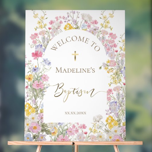 Baptême aquarelle fleurs de prairie (Neutre)