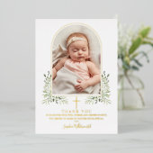 Baptême Arc Floral Photo Gold Foil Carte de remerc (Debout devant)