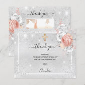 Baptême argent rose or photo carte de remerciement (Devant / Derrière)