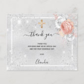 Baptême argent rose or photo carte de remerciement (Devant)