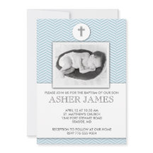 Baptême Baptême Bébé Bleu Chevron Invitation au ba