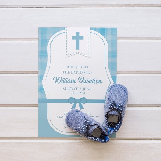 Baptême bébé bleu simple Invitation