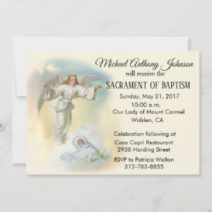 Baptême bébé Garçon Guardian Ange Invitation
