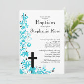 Baptême bleu croisé moderne de fleur, invitation (Debout devant)