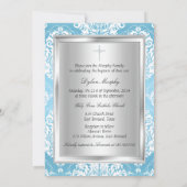 Baptême Bleu Damask Bow Invitation (Dos)