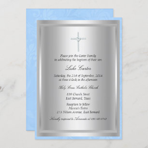 Baptême bleu Diamond Cross / Invitation Christenin