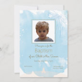 Baptême bleu doux Invitation avec Accents or (Devant)