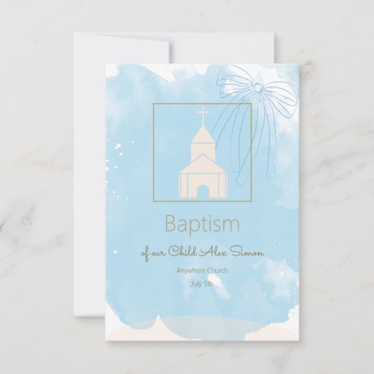 Baptême bleu doux RSVP avec Accents or (Devant)