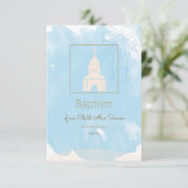 Baptême bleu doux RSVP avec Accents or (Debout devant)
