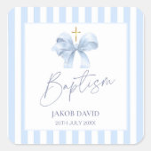 Baptême Bleu du garçon Faveur Sticker avec Bow (Devant)