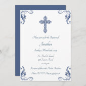 Baptême Bleu Élégant / Invitation à la baptême (Devant / Derrière)