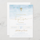 Baptême bleu et or Invitation Baby Boy (Devant / Derrière)