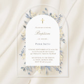 Baptême bleu feuillage acrylique invitation