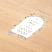 Baptême bleu feuillage acrylique invitation (Poser)