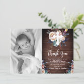 Baptême bleu floral de la dusse Carte de remerciem (Debout devant)