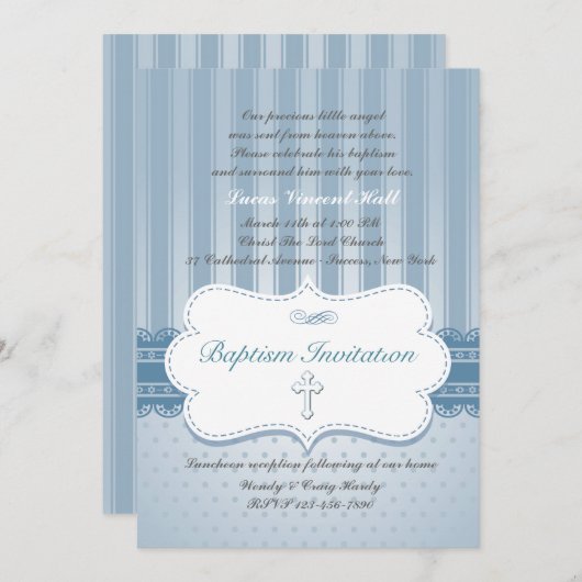 Baptême Bleu Invitation religieuse (Devant / Derrière)