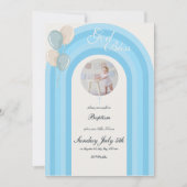 Baptême bleu moderne Invitation avec photo personn (Devant)