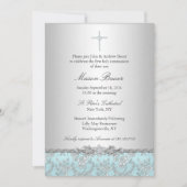 Baptême Bleu Rose & Cross / Invitation Christening (Devant)