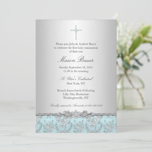 Baptême Bleu Rose & Cross / Invitation Christening (Debout devant)