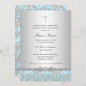 Baptême Bleu Rose & Cross / Invitation Christening (Devant / Derrière)