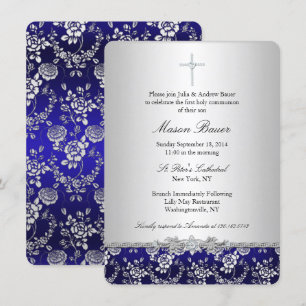 Baptême Bleu Rose & Cross / Invitation Christening