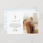 Baptême Bleu Stripes Photo Carte de remerciements (Devant / Derrière)
