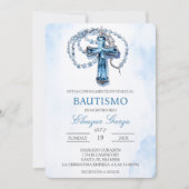Baptême Blue Crucifix en espagnol Invitation (Devant)