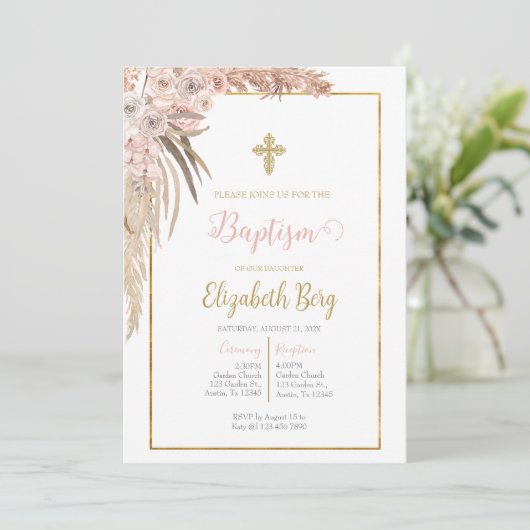 Baptême Boho invitation pour fille (Debout devant)