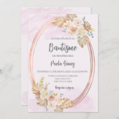 Baptême Boho rose invitation pour fille (Devant / Derrière)