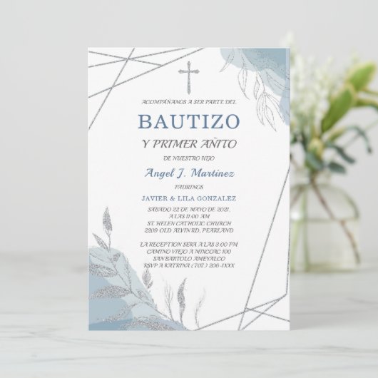 Baptême Boy Invitation Espagnol (Debout devant)