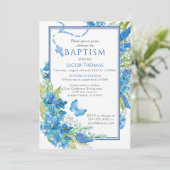 Baptême Boy Invitation Fleur bleue (Debout devant)