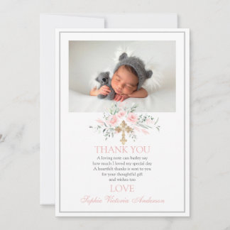 Baptême Carte de remerciements fille rose