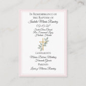 Baptême catholique petite fille rose carte de souv (Dos)
