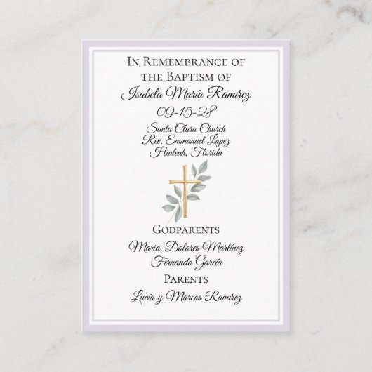 Baptême catholique petite fille violet carte de so (Dos)