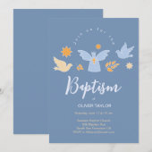 Baptême Christening Angel and Dove Invitation (Devant / Derrière)
