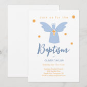 Baptême Christening Angel and Stars Invitation (Devant / Derrière)