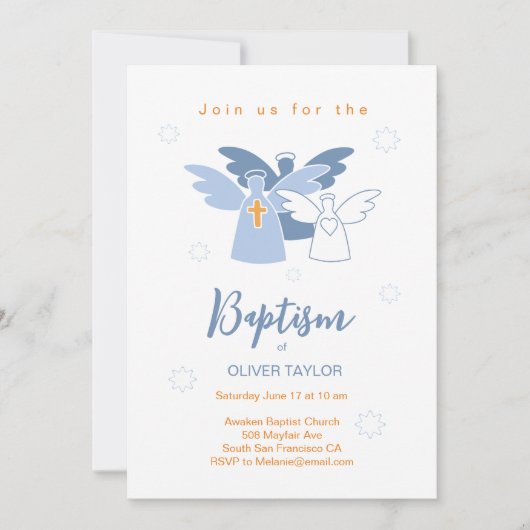 Baptême Christening Angels Invitation (Devant)