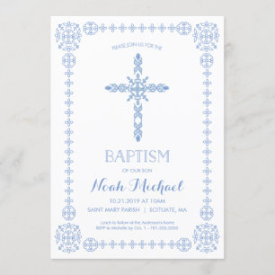 Baptême, Christening Boys Invitation Elegant Cross