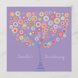 Baptême Christening Circle Tree Retro Invitation