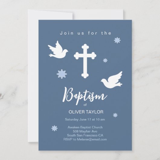 Baptême Christening Cross et Dove Invitation (Devant)
