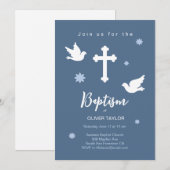 Baptême Christening Cross et Dove Invitation (Devant / Derrière)