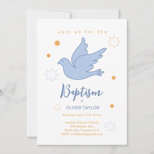 Baptême Christening Dove and Stars Invitation (Devant)
